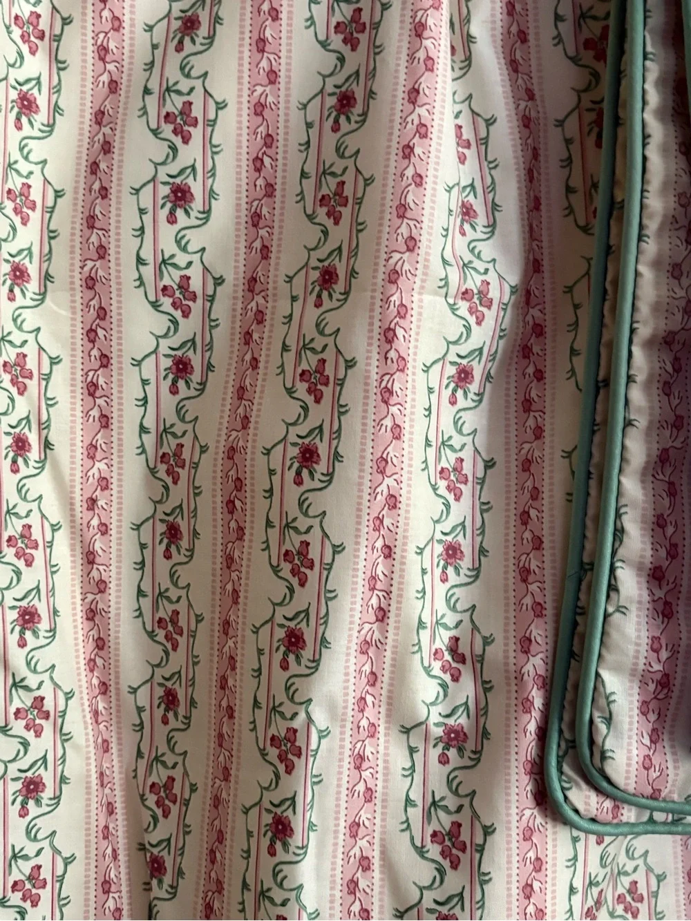 Vintage Cotton Heavy Floral Branch  Ticking Stripes Curtains set of 2 Flaws